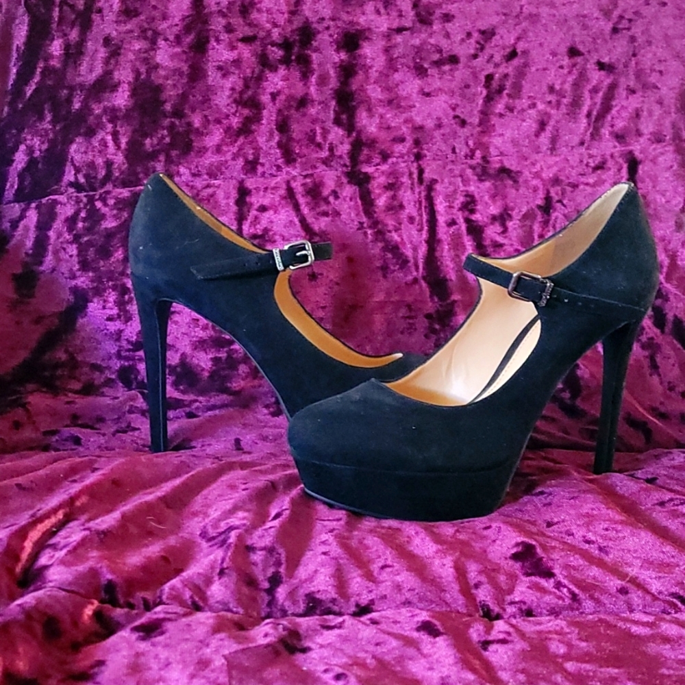 Ladies Black Suede Platform Stilettos
